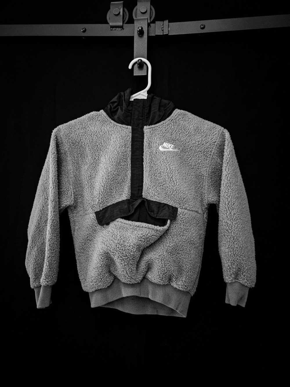 Nike Kids Gray Sherpa Half-Zip Hoodie with Black Trim